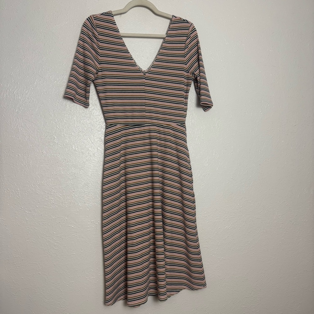Socialite Multicolor Striped Deep Plunge Midi‎ Dress